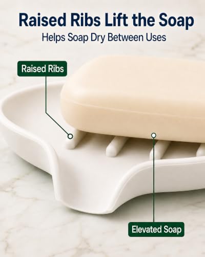 AIMAIAIMAI White Silicone 3-Pack Soap Dish with Drain Spout - Shower & Bathroom Use