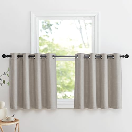 NICETOWN Faux Linen Blackout Valance Curtains, Angora, 52"W x 30"L, 2-Pack