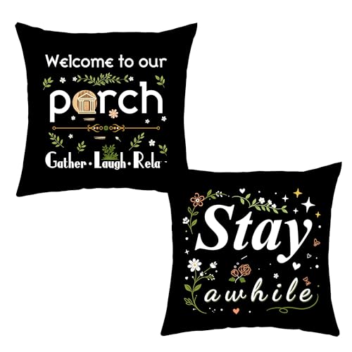 Welcome to Our Porch Black Throw Pillow Covers - Set of 4, 18x18