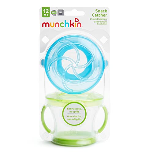 Munchkin Snack Catcher Toddler Snack Cups, No Spill, 2 Count - Blue/Green