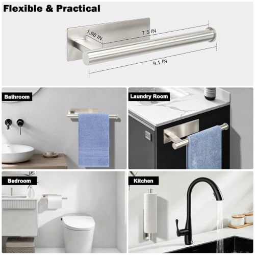 Livabber 9-Inch Self-Adhesive Hand Towel Holder, Brushed Nickel Stainless Steel