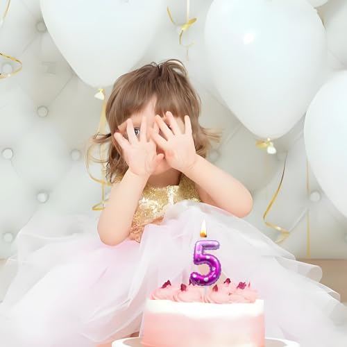 Pink Number 8 Birthday Candle with Silver Heart Cake Topper