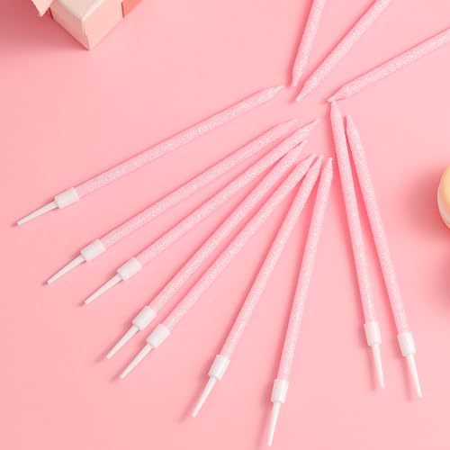 Iridescent Pink Long Thin Birthday Candles - 24 Pack