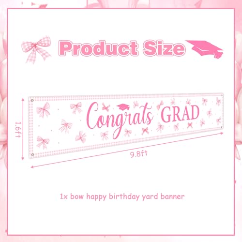 Pink Bow Graduation Yard Banner 2026 - Congrats Grad Decoration