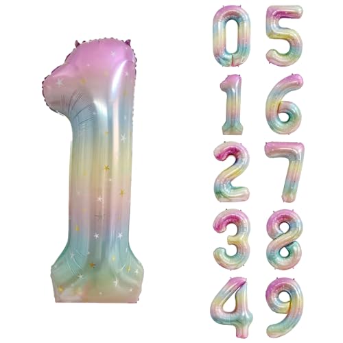 40 Inch Rainbow Number 1 Foil Balloon for 1st Birthday & Events