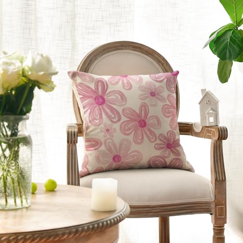 AVOIN colorlife Pink Daisy Throw Pillow Covers, 18x18 Inch, Set of 2