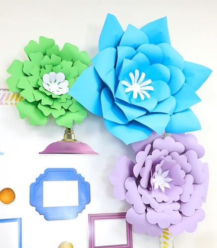 3-Piece 3D Paper Flower Decorations Set - Purple, Green, Blue