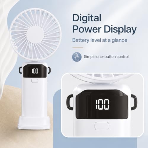 SKYBNNY Mini Portable Handheld Fan, 5-Speed USB Rechargeable Fan - White
