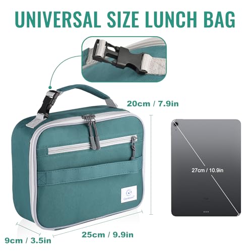 Genteen Insulated Kids Lunch Box - Soft Reusable Meal Tote, Leakproof, Double Zipper, Green