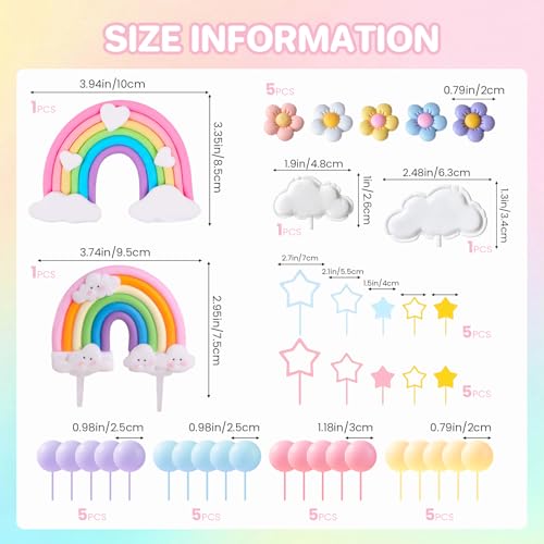 39-Piece Rainbow Cake Topper Set with Pastel Balls & Flowers