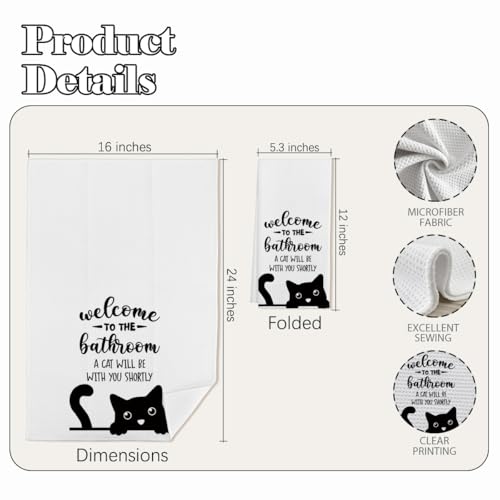 Black Cat Bathroom Hand Towels - Decorative Kitchen & Bath Towels, 16x24 Inch