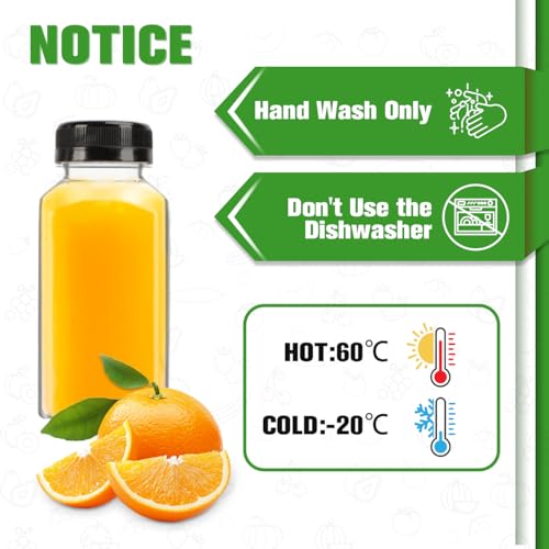 12-Pack 8oz Plastic Juice Bottles with Tamper-Proof Lids, Funnel & Labels