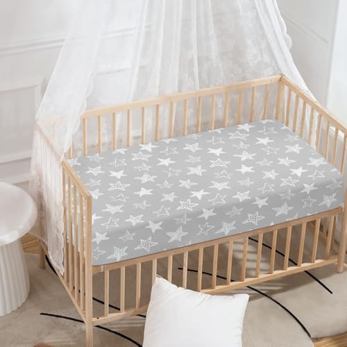 Grey Fitted Crib Sheet for Boys & Girls - Star Print, 52x28x8 in