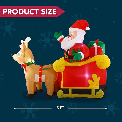 6 FT Inflatable Santa Sleigh with Reindeer Christmas Yard Decor with LED Lights