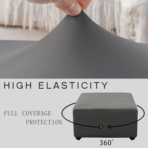 Light Gray Rectangular Ottoman Cover | Stretch Slipcover with Nonslip Bottom