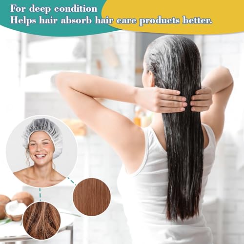 MAQIHAN 6-Pack Large Reusable Waterproof Shower Caps for Long Hair