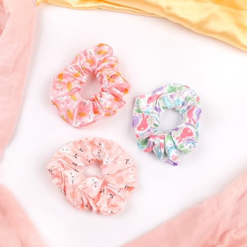 Doneace Easter Hair Scrunchies 3-Pack Satin Bunny Rabbit Hair Ties