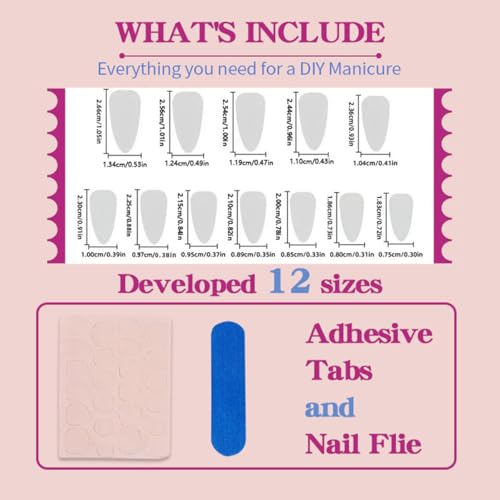 ZIFANHU Short Almond Press on Nails Red French Tip with Gold Glitter 24Pcs