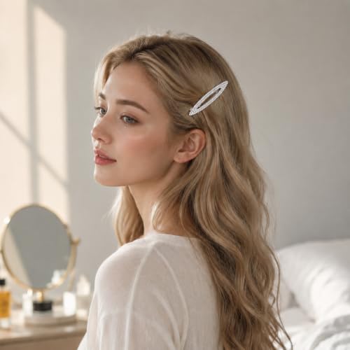 Rhinestone Hair Clips Set 4 Pcs 2.4 Inch Silver Metal Snap Barrettes