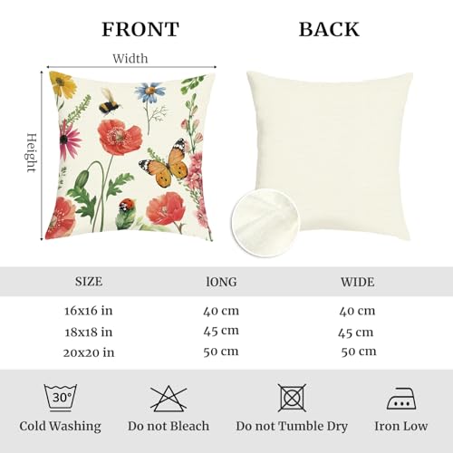 Joymaison Flower-03 Red Floral Butterfly Throw Pillow Covers Set of 4 18x18