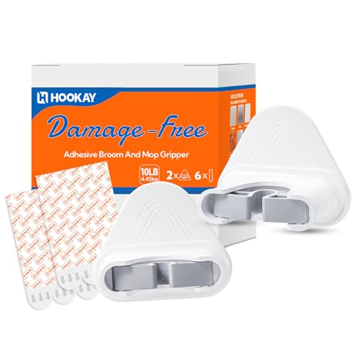 Hookay 10lbs Broom and Mop Grippers - Damage-Free Wall Holder