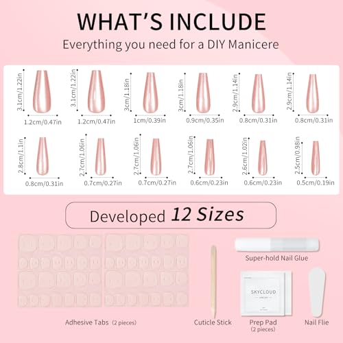 Pink Cat Eye Press On Nails Long Coffin Soft Gel False Nails Kit