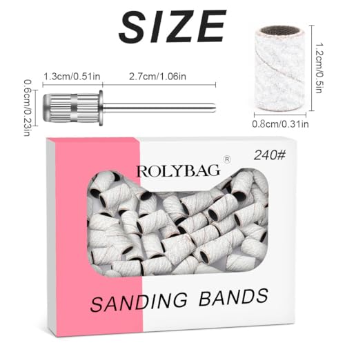Rolybag 240 Grit Nail Drill Sanding Bands with Mandrel Bits Set