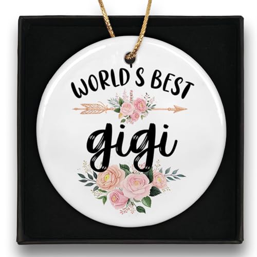 MNASAIOO Gigi Grandma Ceramic Ornament - Floral Hanging Keepsake for Tree Car Home - Rustic Holiday Decor - 3 Inch - Variation: Gigi