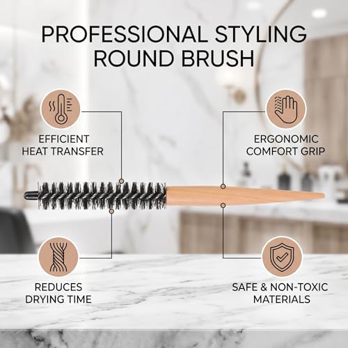 Ejoyous Small Round Hair Brush - Wooden Roller Comb for Blow Drying