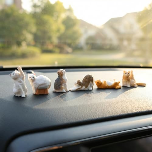 6-Piece Realistic Cat Dashboard Ornaments - Cute Resin Cats