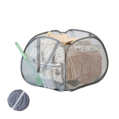 Hedonlee Collapsible Laundry Basket 90L Mesh Hamper with Handles - Square Mesh, Gray