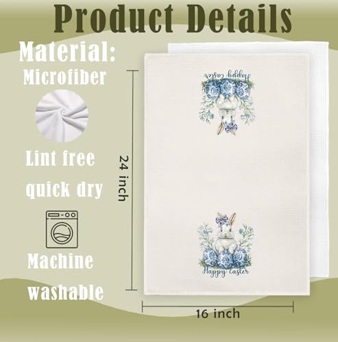 Blue and White Easter Bunny Hand Towel Chinoiserie Kitchen Towel 16x24