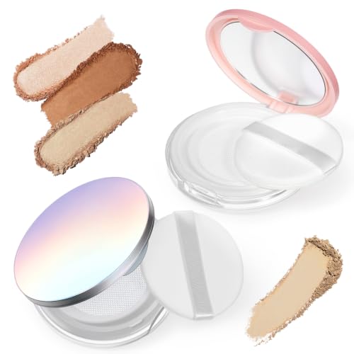 Aiyorse 2-Pack Refillable Loose Powder Container with Puff and Mirror