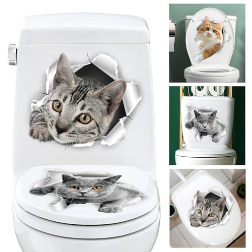 DRWSSR B Animal Waterproof PVC Toilet Lid Stickers - Removable Cat Wallpaper Set