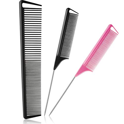 Patelai 3 Pcs Carbon Fiber Rat Tail Parting Comb Set for Braids and Styling