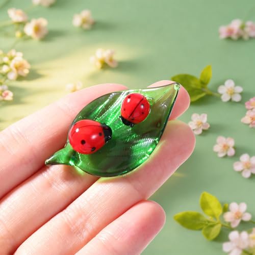 Ladybug Crystal Figurine - Hand-Blown Glass Mini Decor