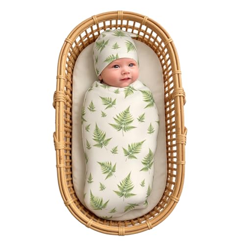 Personalized Baby Swaddle Blanket with Custom Name - Fern Print