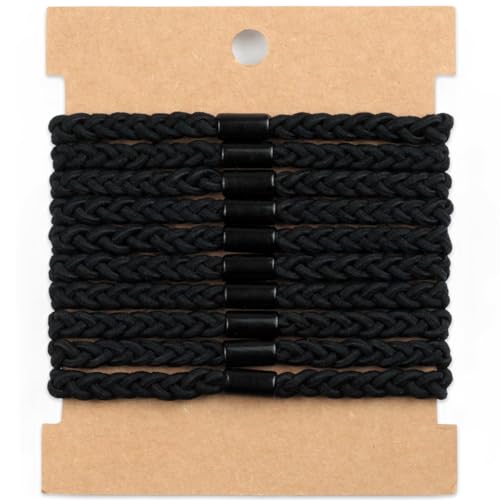 Brvlsoc Braided Black Hair Ties for Men - 10 Pack Strong Elastic Bands
