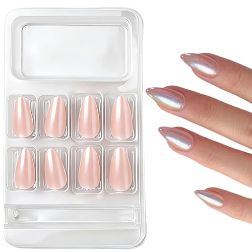 Cat Eye Press On Nails Almond Medium Pink Mermaid Reusable False Nails