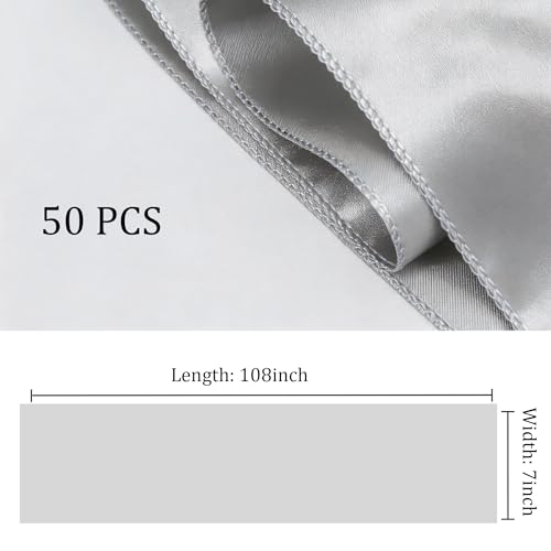 Silver Satin Chair Sashes 50 Pack Wedding Decorations Banquet Ribbons