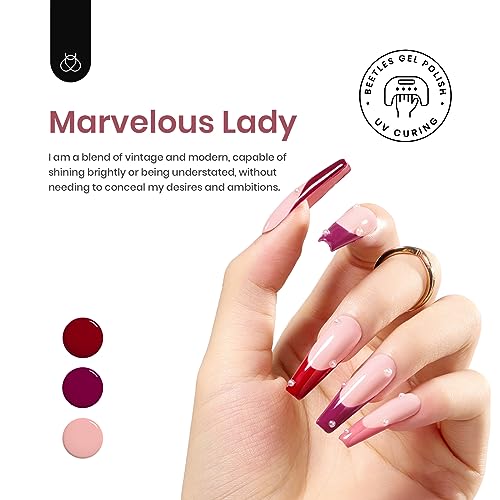 Beetles Red Gel Nail Polish Set - 6 Colors Burgundy Nude Glitter Soak Off UV LED Manicure Kit