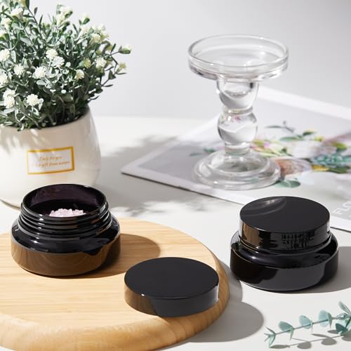Black Plastic Cosmetic Jars with Lids and Labels 5 oz Refillable Containers