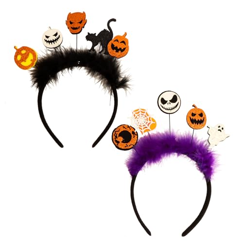 2 Pcs Halloween Feather Headbands Ghost Pumpkin Spider Web Hair Accessories