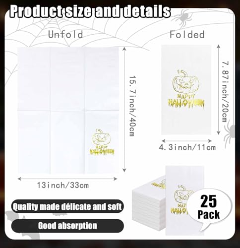 SietDESEO 25 PCS 3-Ply Halloween Napkins with Gold Foil Pumpkin