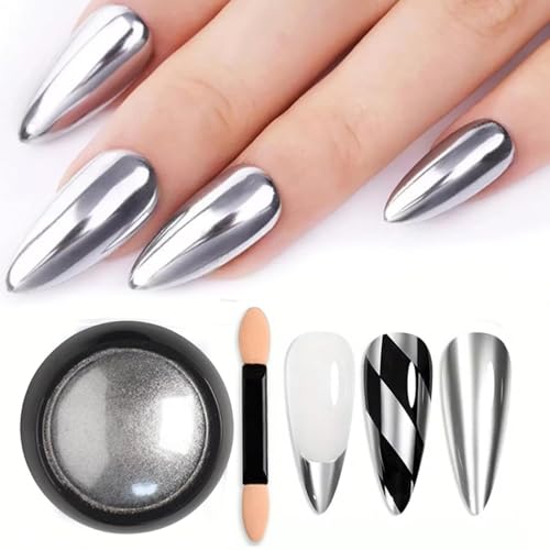 Vonrui Silver Chrome Nail Powder - Metallic Mirror Effect Pigment Dust