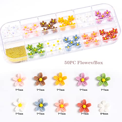 Tyemp 3D Flower Nail Charms Kit with Rhinestones and Caviar Beads