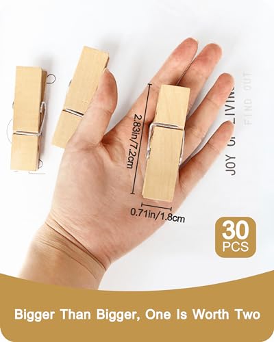 Heavy Duty Wooden Clothespins - 30 Durable Natural Wood Clips