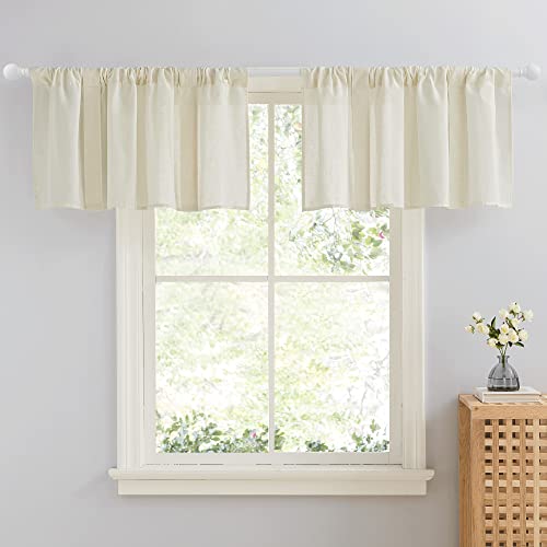 NICETOWN Kitchen Curtains for Small Window, 2 Panels Farmhouse Style Linen Semi-Sheer Light Filtering Valances for Living Room 18 inch Length with Adjustable Magic Straps, 52" x 18", Off White