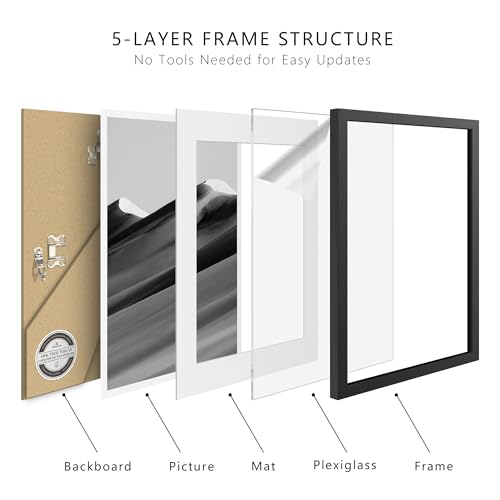 8x10 Black Picture Frame with 5x7 Mat - Versatile Display for Photos