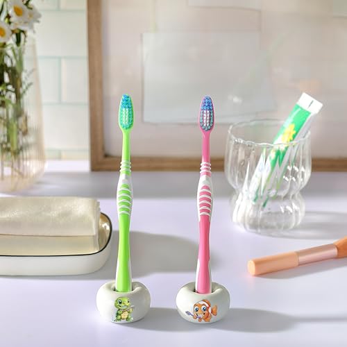 DQELFA 2-Piece Ceramic Toothbrush Holder with Sea-Themed Designs
